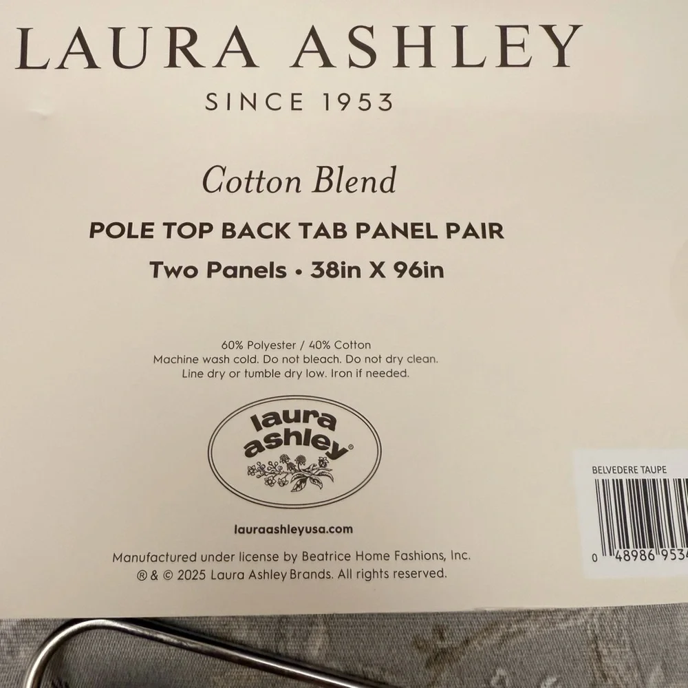 Laura Ashley Peacock Floral Gray Set of 4 Curtain Panels 96” Back Tab NEW